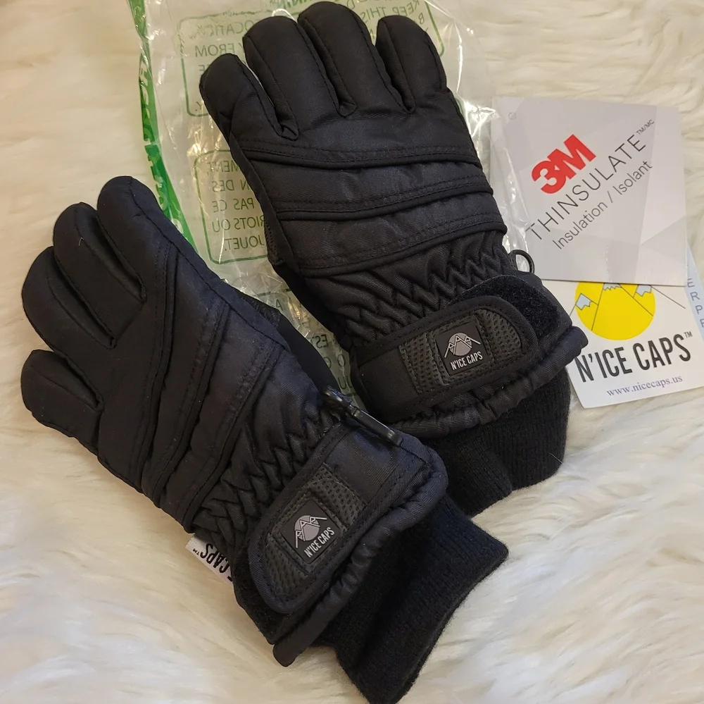 N'Ice Caps kids waterproof winter thinsulate gloves - black